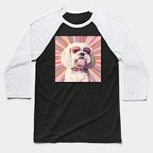 70s Maltese Vibes: Pastel Pup Parade Baseball T-Shirt